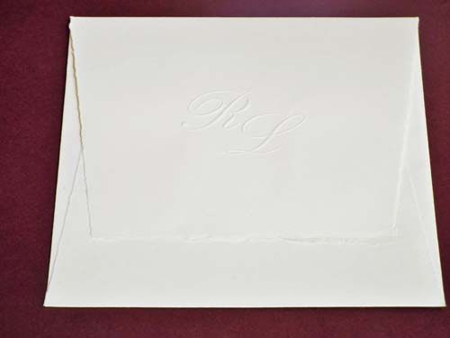'Piura' envelope for square cards, embossed initials
