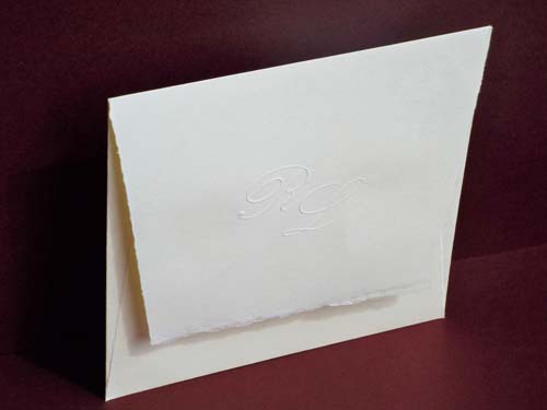'Piura' envelope with embossed initials, for square wedding cards
