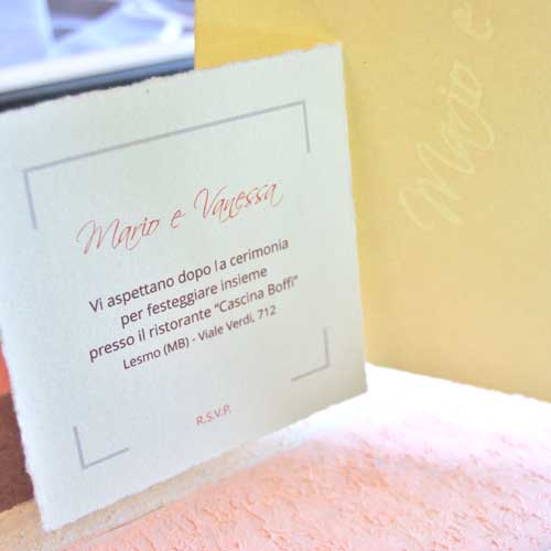 Party invitation 'Sogno' and front side of the wedding card with watermarked names
