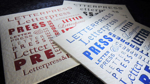 Campioni cartoncini letterpress in vari colori